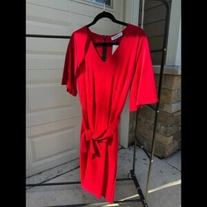 Brigitte Brianna Red Knee-Length Belted Dress Womens Fashion